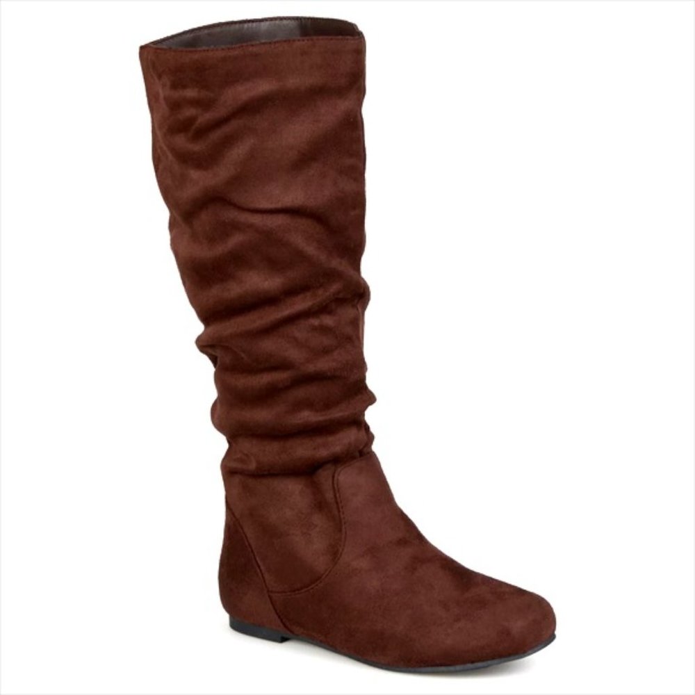 Journee Collection Knee-High Brown Faux-Suede Nubuck Boots
